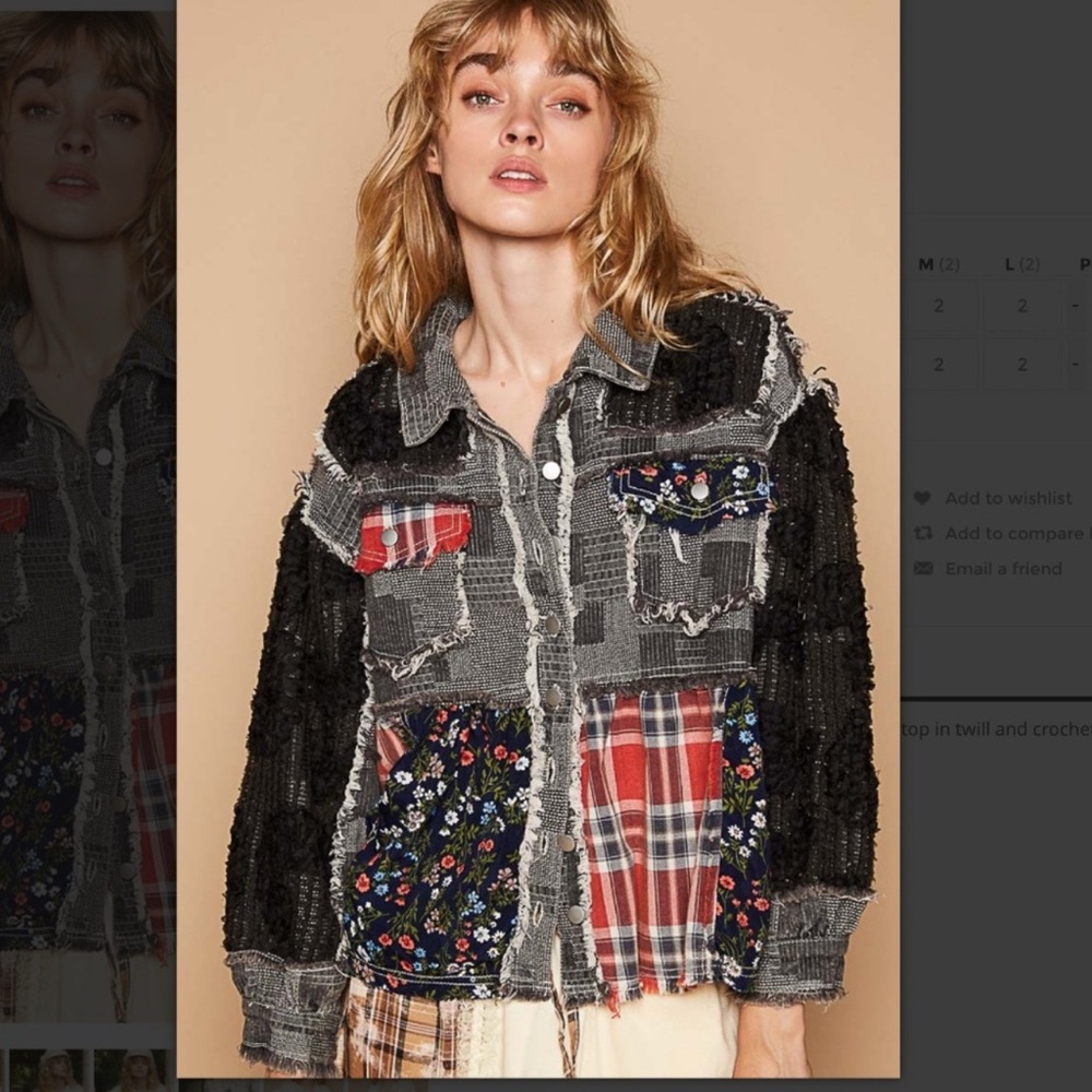POL Black and Gray Jean Jacket with Patchwork Design